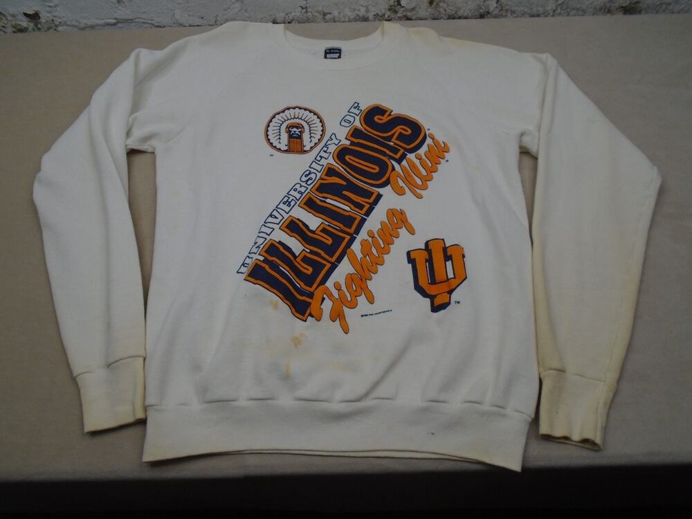 Vintage 80s University of Illinois Fighting Illini Crewneck XL Chief Illiniwek
